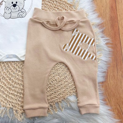  CONJ. DE MALHA 3 PEÇAS - Ursinho com Raminhos - Areia e Off White